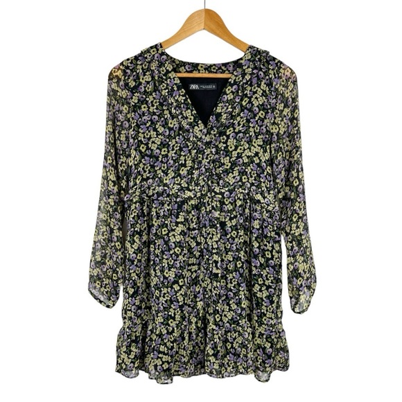 Zara Floral Print Button Down Dress Size XS - Picture 2 of 8